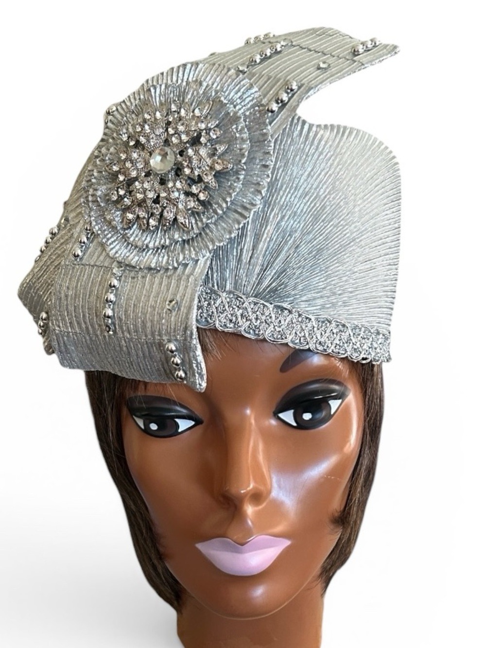 Mr. Hi's Classic Vintage Silver Metallic Sequin and Rhinestone Derby Dress Hat